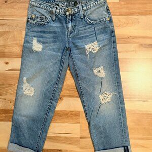 Guess Premium Boyfriend Straight Ripped Cuffed Jeans – Medium Wash Size 26
